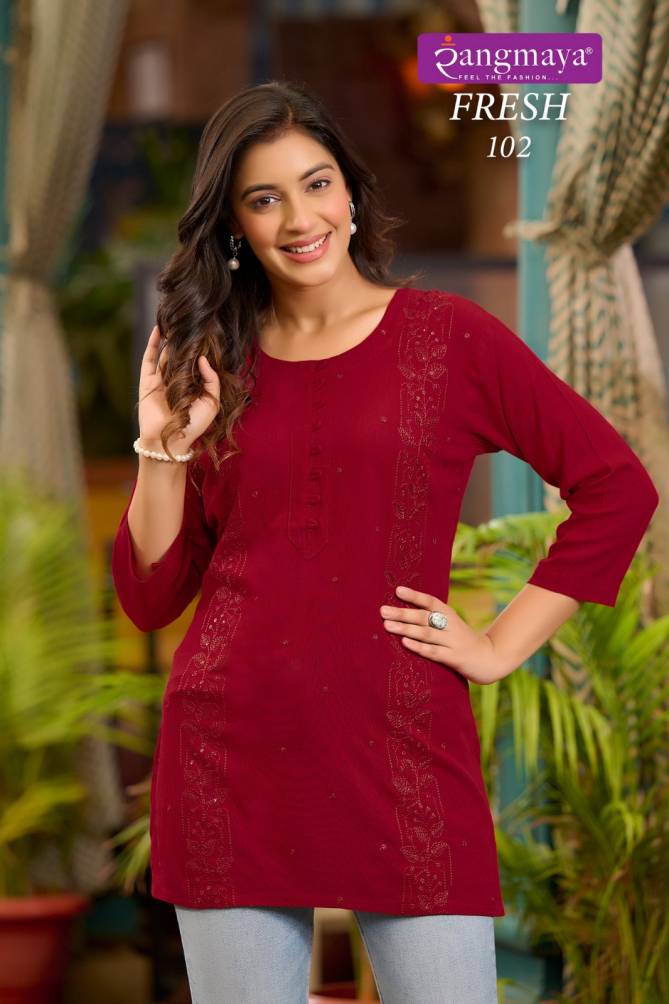 Fresh By Rangmaya Rayon Rinckle Western Ladies Tops Wholesale Online
